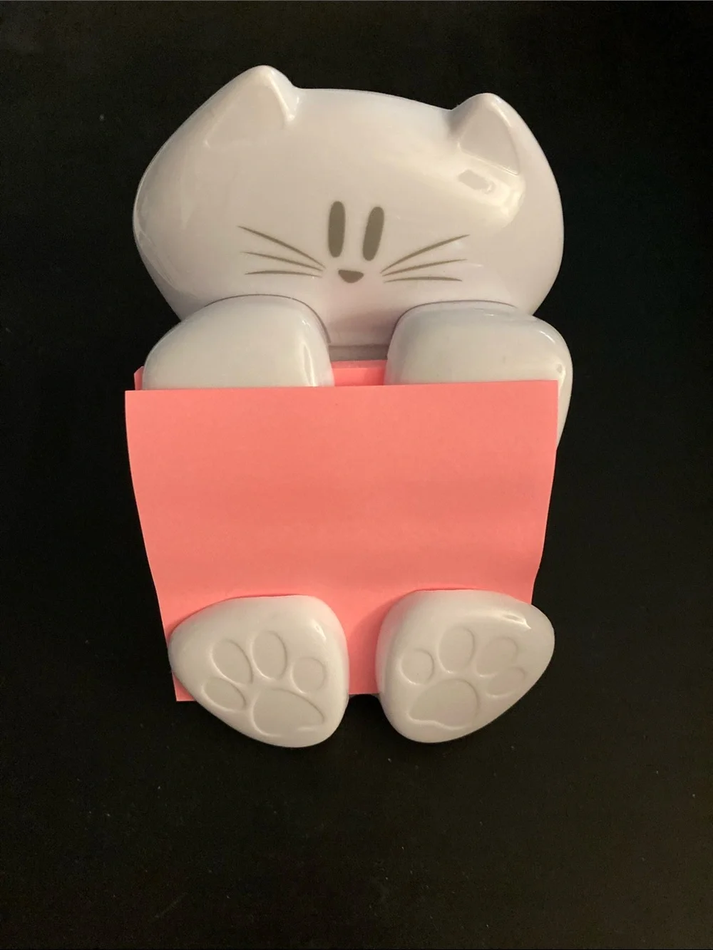 White Cat Sticky Note Holder with Pink Notes and Cat Memo/Photo Clips Desk Decor